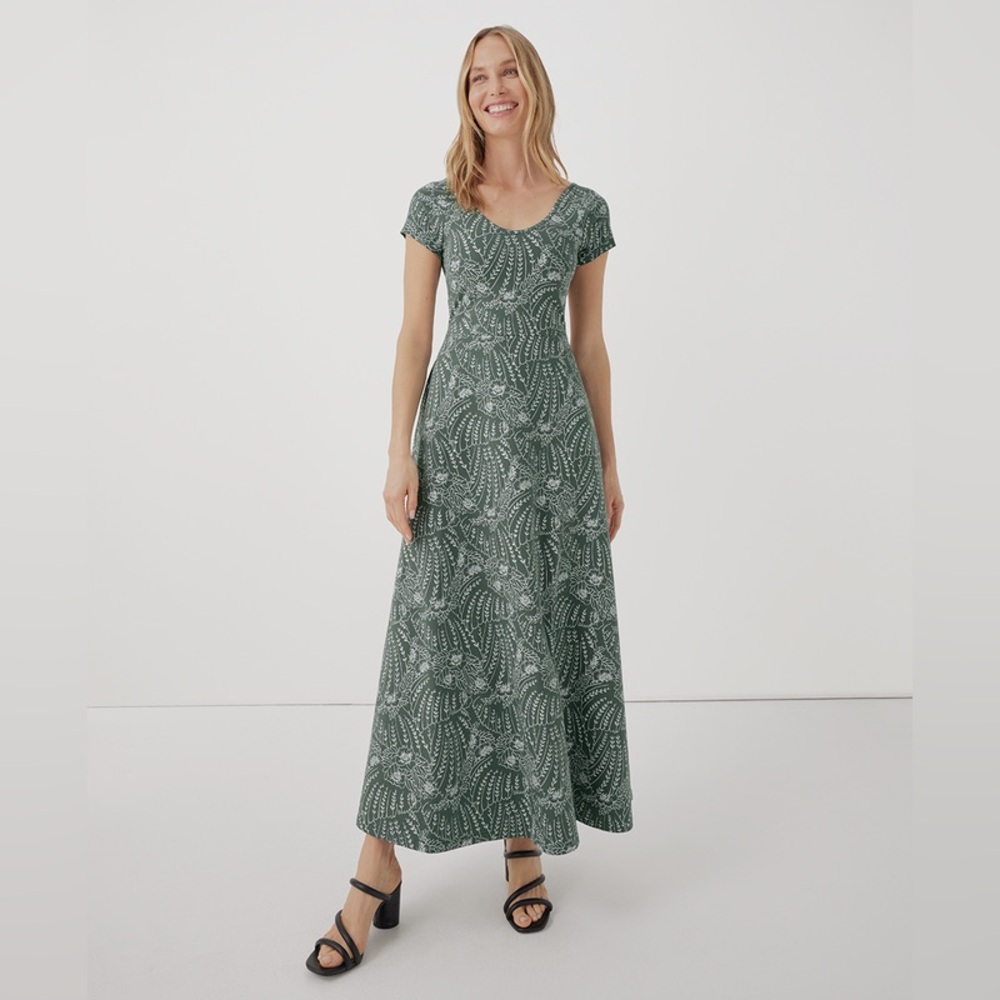 Pact Clothing Fit & Flare Crossback Maxi Dress in Vintage Garden